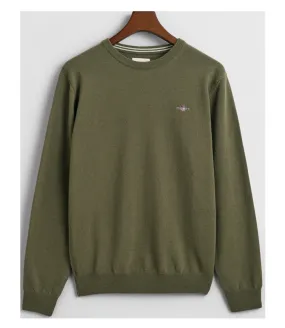 Gant 87211 301 heren juniper green olijfgroen ronde hals trui superfine lamswol