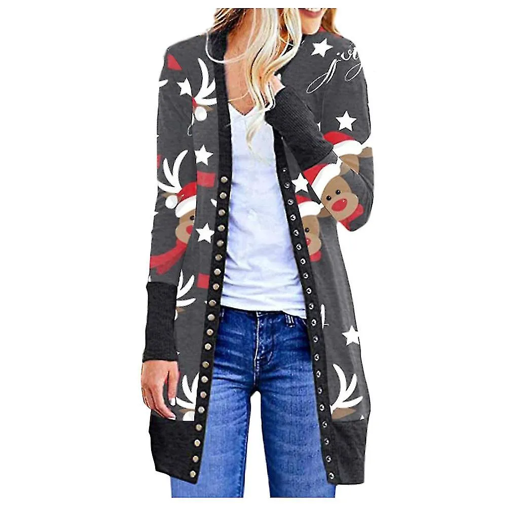 Kerst Vest Vrouwen Lange Mouw Xmas Trui Casual Open Front Jas