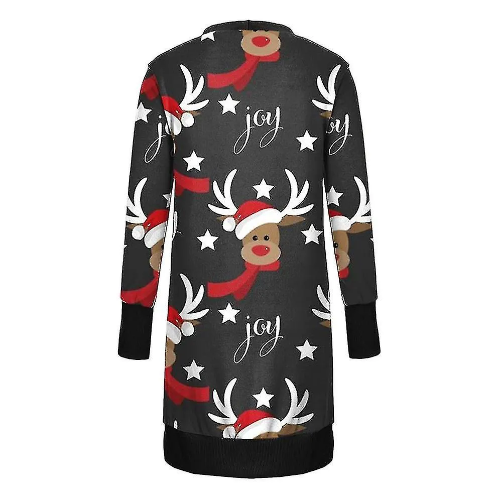Kerst Vest Vrouwen Lange Mouw Xmas Trui Casual Open Front Jas