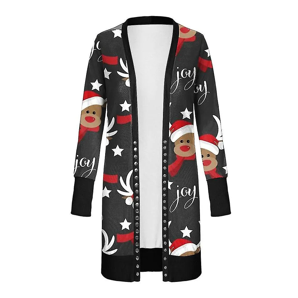 Kerst Vest Vrouwen Lange Mouw Xmas Trui Casual Open Front Jas